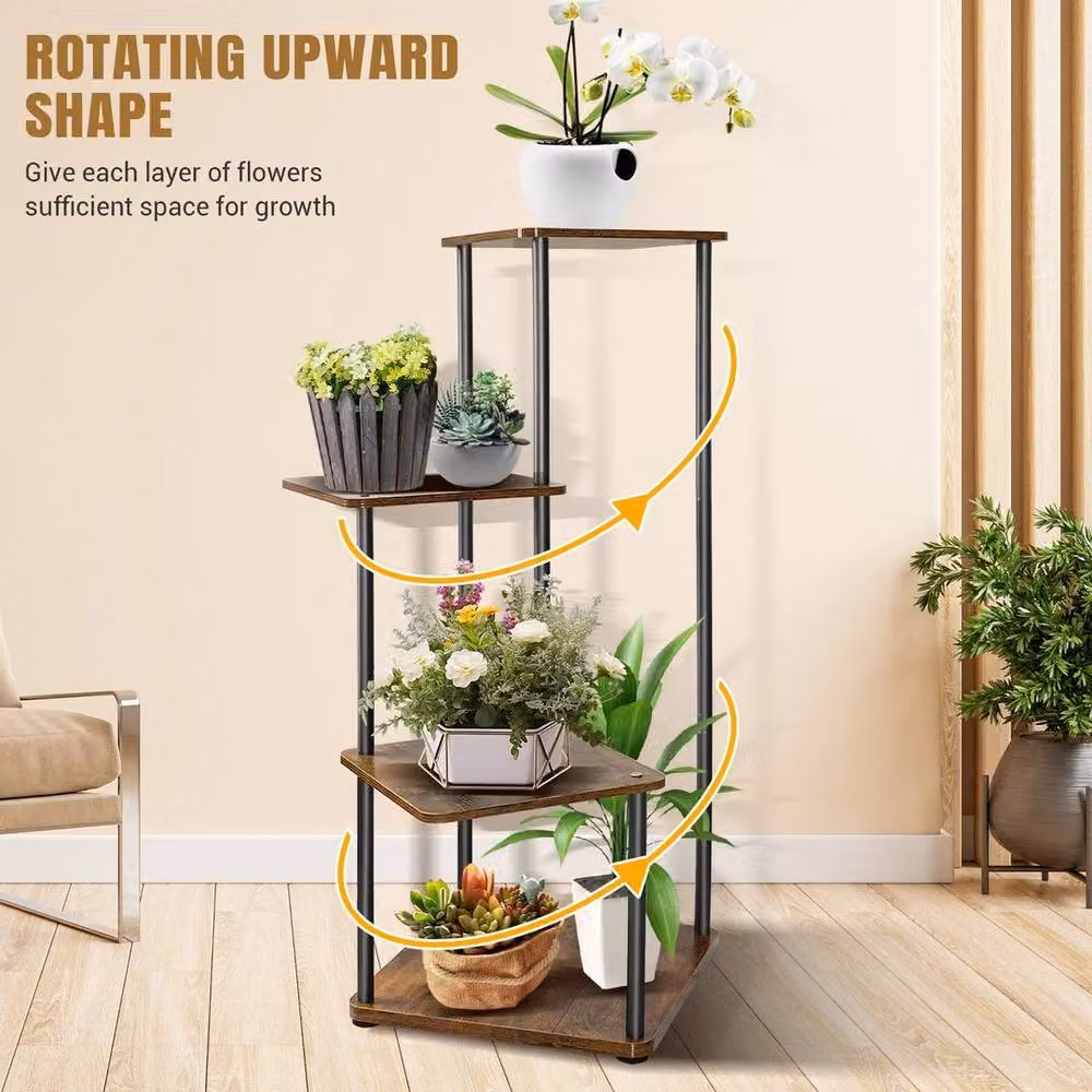 FLAVORA 4 Tier Lacquered Metal Plant Stand in Brown – 2