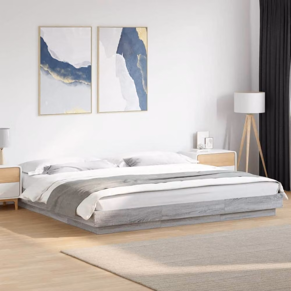 Berkfield Home Super King Bed Frame in Grey Sonoma with LED Under-Bed Lighting and USB Charging Ports, W/D/H: 180 x 200 cm – 2