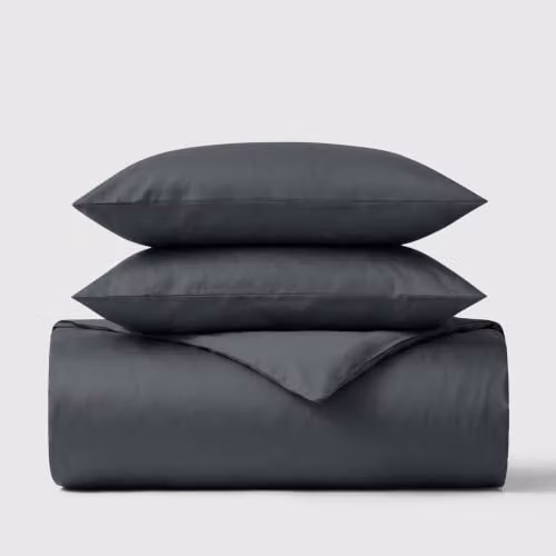 Bedable 100% Cotton Sateen Duvet Cover Set with Pillowcase, Dark Grey, Single Size (90 x 200 cm) – 1