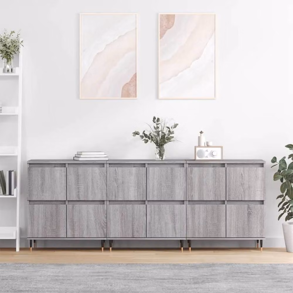 Berkfield Home 3-Piece Grey Sonoma Sideboard Set in Matt MDF – 2