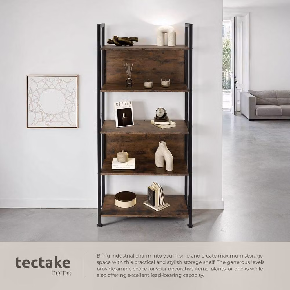tectake Westport Free-Standing Presentation Shelf with 5 Shelves in Brown – 3