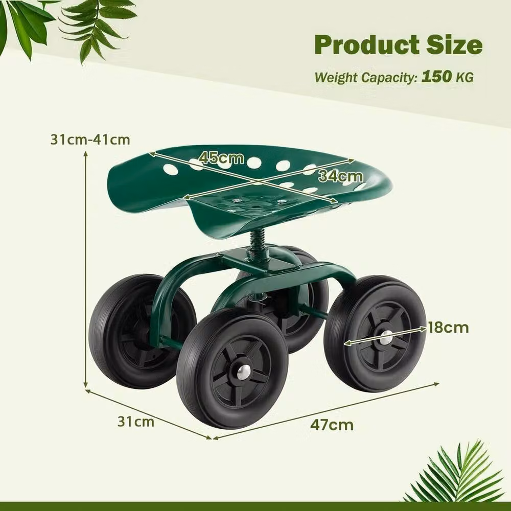 VOGREX Green Adjustable Rolling Garden Work Seat – 2