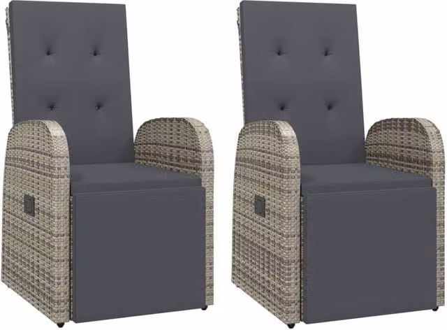 Berkfield Home Reclining Garden Chairs with Cushions, 2 Piece Set in Grey Poly Rattan and Metal