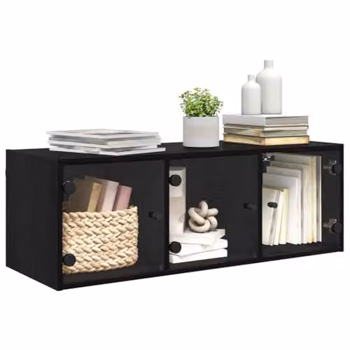 vidaXL Modern Wall Cabinet with Glass Doors in Black, W/D/H: 102 x 35 x 35 cm