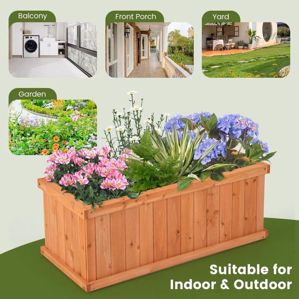 VOGREX Brown Fir Wood Raised Garden Bed Rectangle Planter Box – 3