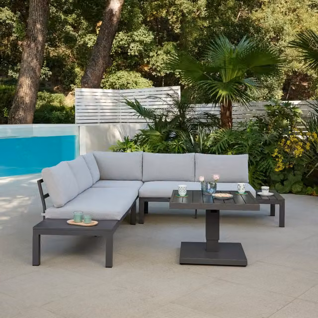 Del Fiore Luxury Grey Metal Garden Furniture Set with Rising Table and Cover