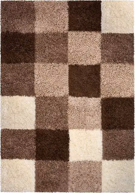 Bravich California Checked Shaggy Rug in Beige and Multicolour, W/D: 230 x 60 cm