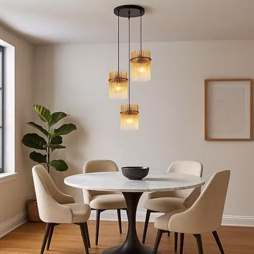 Globo Lighting Gorley Cluster Pendant Lamp with Amber Transparent Glass Shades and Black Metal, Diameter: 47 cm, Height: 140 cm, 3x E27 – 2