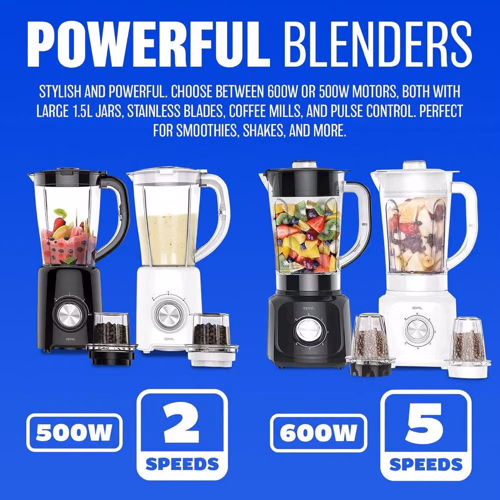 BARGAINS-GALORE 2 in 1 Multi Functional Blender with Grinder Jug, 600W, 5 Speed, White – 6