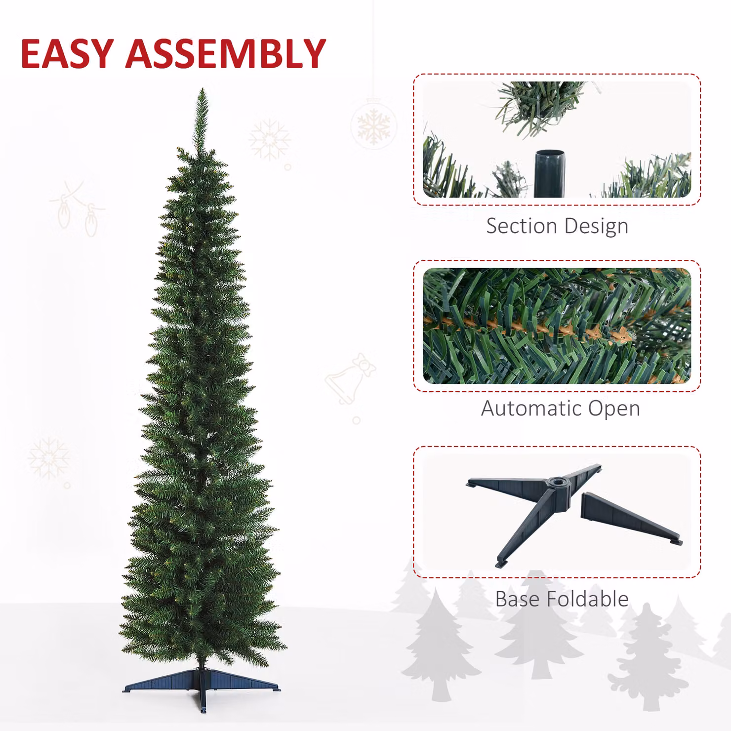 HOMCOM 2.1m Green Artificial Pine Christmas Tree with Plastic Stand – 5