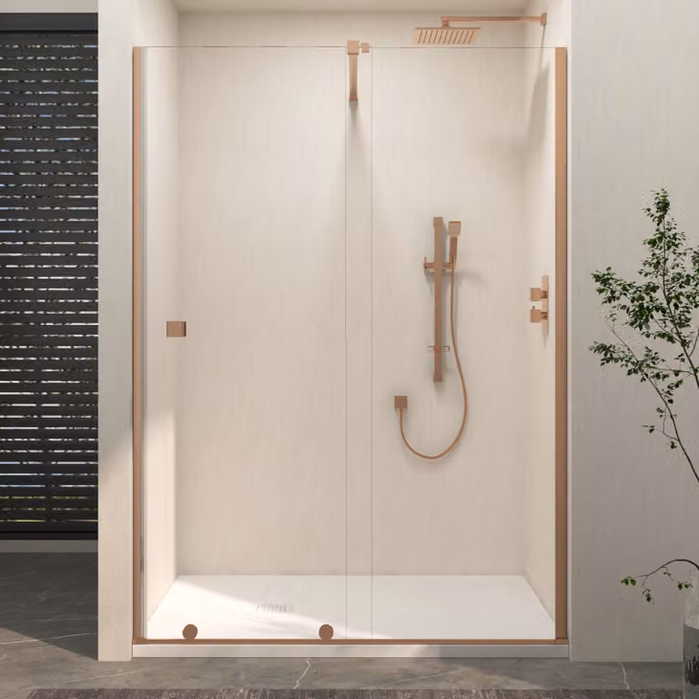 Royal Bathrooms Luton Recessed Sliding Shower Screen with White Slate Effect Stone Shower Tray, Brushed Bronze, W: 170 cm, D: 90 cm, H: 195 cm