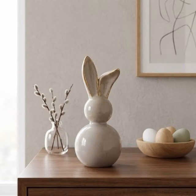 Garden Greatness Springtime Grey Bunny Ceramic Tabletop Ornament