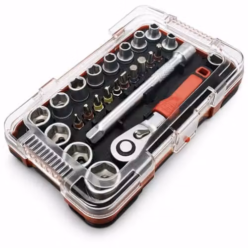 Lumberjack 25 Piece 1/4 Inch Square Drive Metric Socket Set with Screwdriver Bits in Red – 1