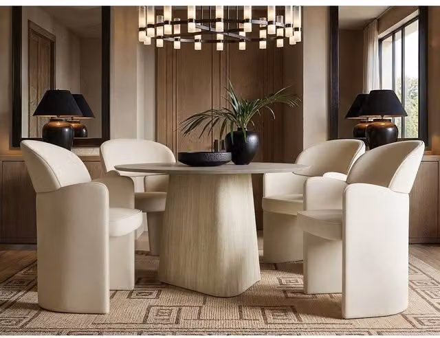 Solace+Co Elin Round Sintered Stone Effect Dining Table and Estella Chair Set of 4 in Beige and Brown