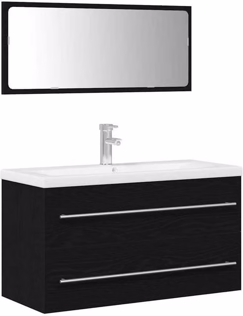 Berkfield Home Black Oak Rustic Bathroom Sink Cabinet with Built-in Basin, W/D/H: 48.0 x 38.5 x 38.5 cm – 1