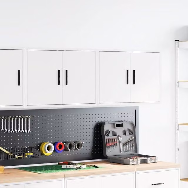 Berkfield Home Durable White Engineered Wood Garage Wall Cabinets, 2 Piece Set, W/D/H: 60 x 30 x 41 cm