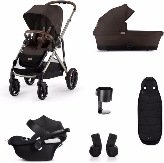 Cybex Gazelle S Pushchair Bundle with Aton B2 i-Size Car Seat, Isofix Base, Carrycot and Accessories, 6 Pieces, Chocolate Brown
