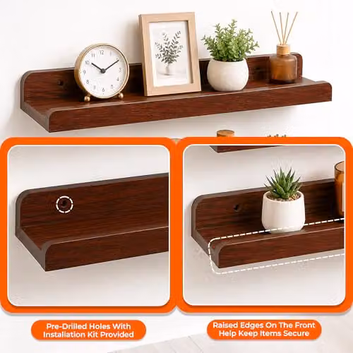 Innoteck Set of 2 U-Shaped Floating Wall Shelves, Walnut – 5