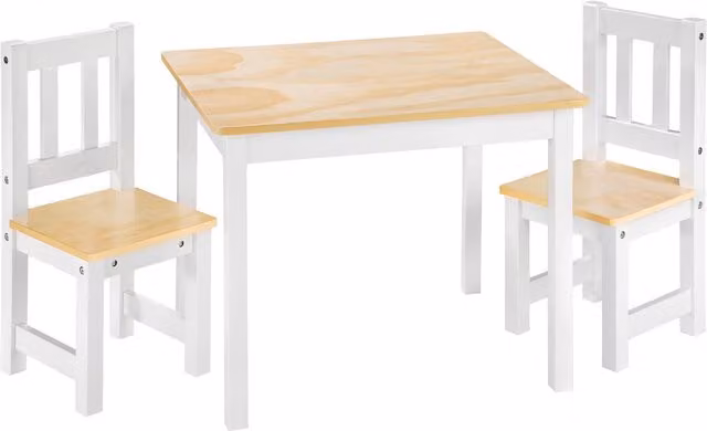 Tectake Kids Table and Chairs Set in White Wood