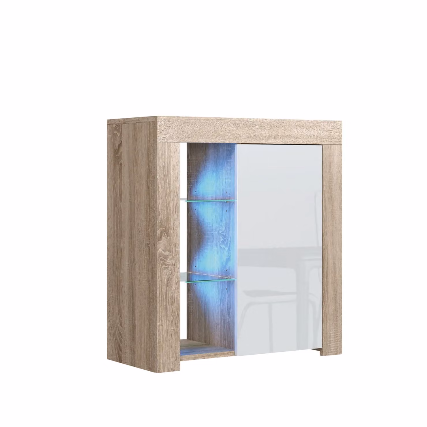 Mex Furniture LTD Modern Beige Gloss Sideboard with Integrated LED Lighting, W/D/H: 83 x 35 x 75 cm – 2