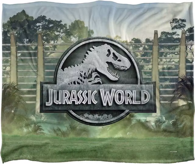 Universal Jurassic World Fence Logo Blanket in White, W: 152 cm, D: 127 cm