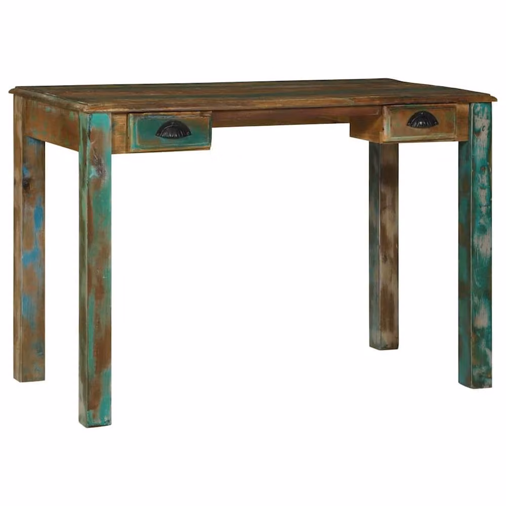 Berkfield Home Rustic Reclaimed Solid Wood Writing Desk, Brown/Multicolour, W/D/H: 112 x 55 x 76 cm – 2