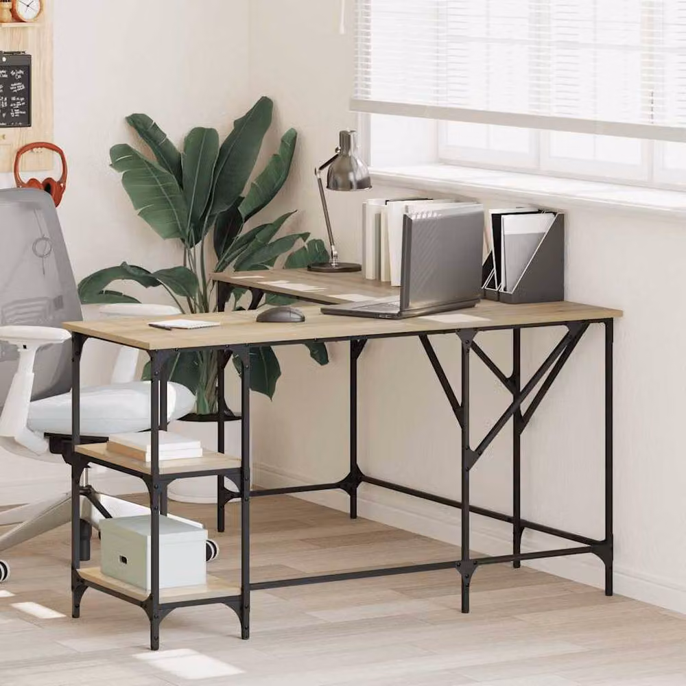 Berkfield Home Sonoma Oak Writing Desk in Brown, W/D/H: 139 x 139 x 75 cm – 2