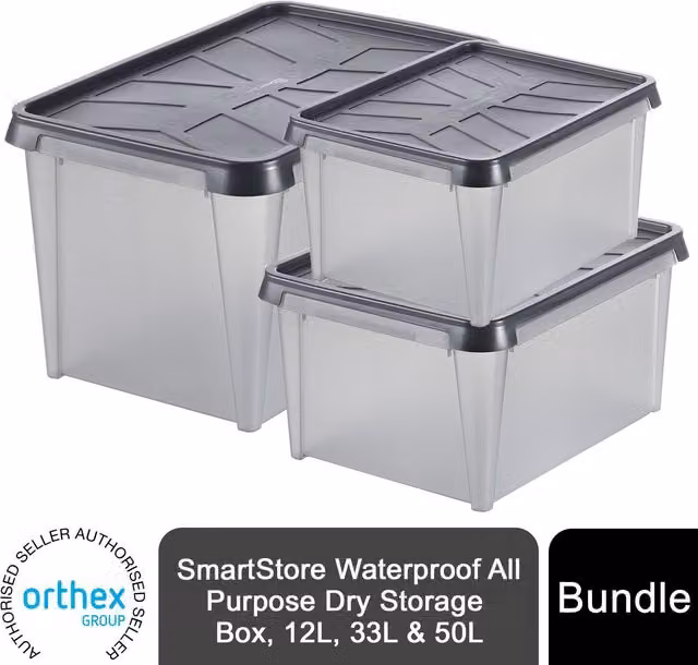 SmartStore Waterproof All-Purpose Dry Storage Box Multipack in Grey and Transparent