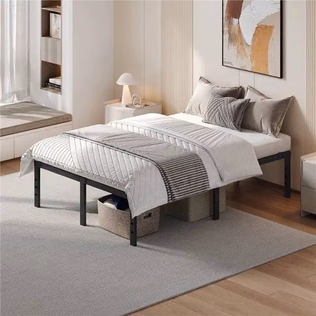 PAWNORA Metal Platform Bed Frame in Black, W/D/H: 135 x 190 x 41 cm