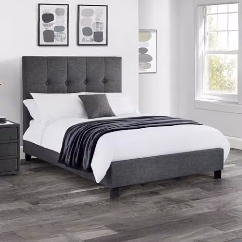 Julian Bowen Sorrento Upholstered Fabric Bed Frame in Grey, Double, W/D/H: 140 x 200 x 132 cm – 1