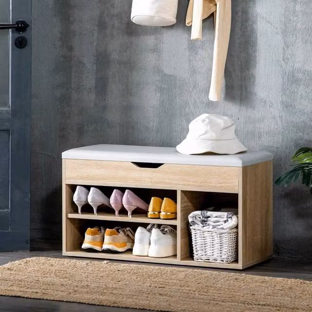 HOMCOM Modern Shoe Rack and Sit-On Storage Bench in Brown, Beige and Multicolour