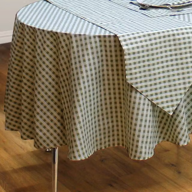 Kitchenwise Green Checked Cotton Round Tablecloth, W: 228.6 cm
