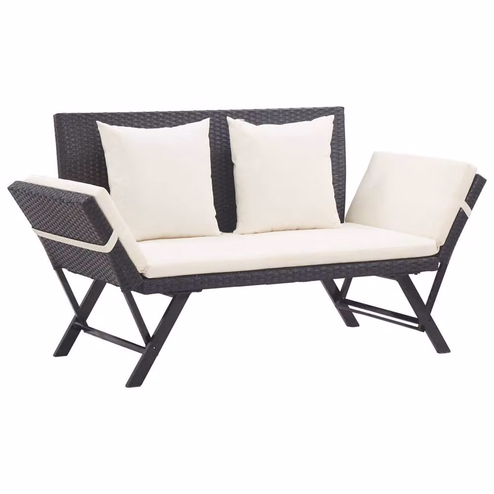 Berkfield Home Beautiful Garden Bench with Cushions in Black Poly Rattan, W: 176 cm, D: 70 cm, H: 80 cm – 2