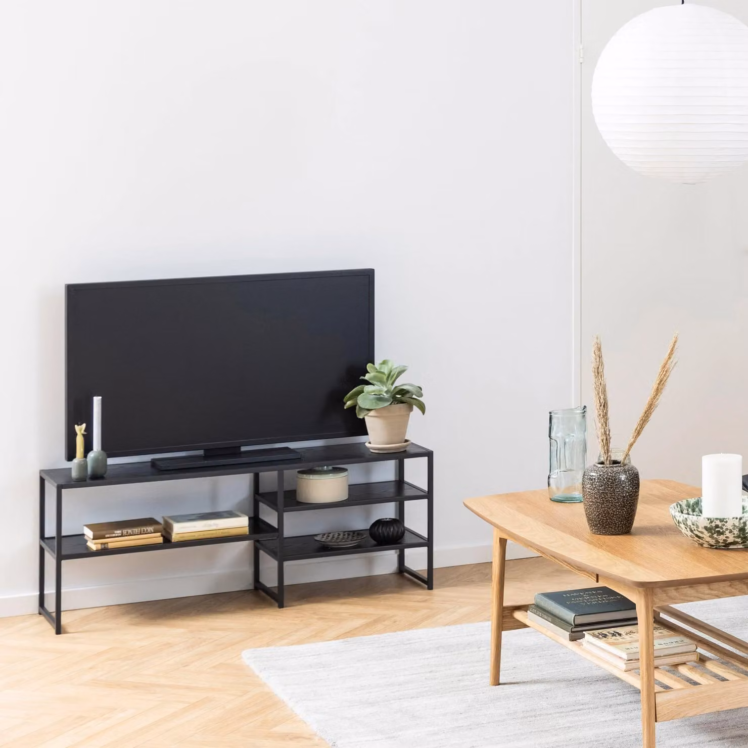 Furniture To Go Seaford Black Metal Open TV Unit with 3 Shelves H 46 x W 120 x D 33 cm – 11