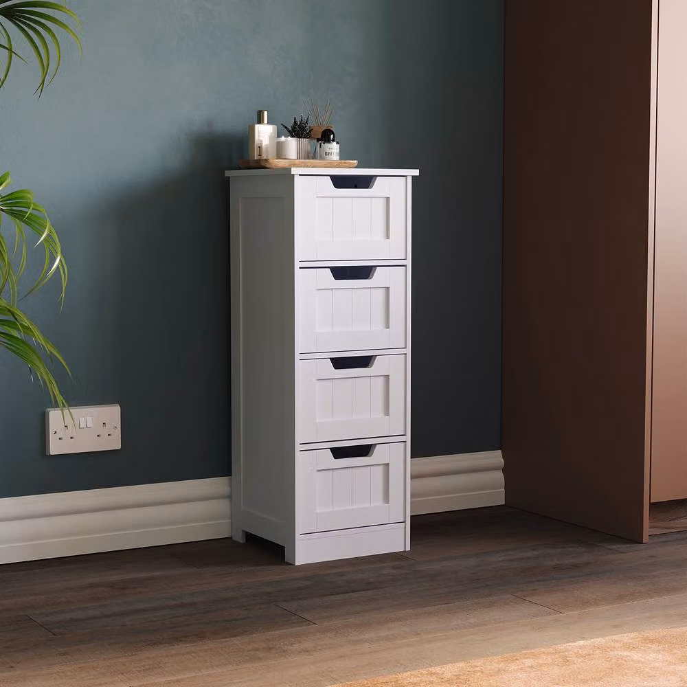 HD Designs Priano 4 Drawer Freestanding Bathroom Storage Unit in White – 4
