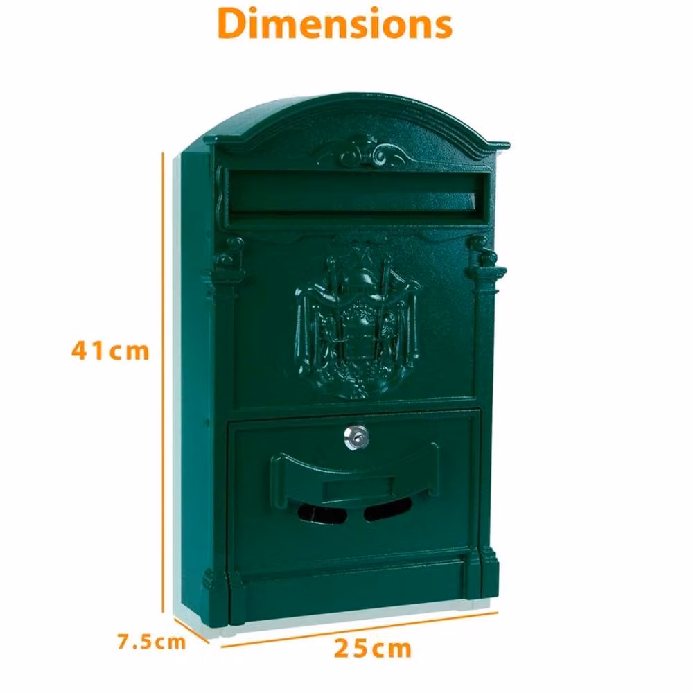 FLAVORA Lockable Wall Letter Post Box, Green, W: 41.0 cm, H: 25.0 cm, D: 7.5 cm – 2