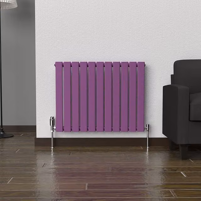 Lux Heat Single Flat Horizontal Coloured Steel Radiator in Pretty Plum Purple, W: 60 cm, H: 77 cm