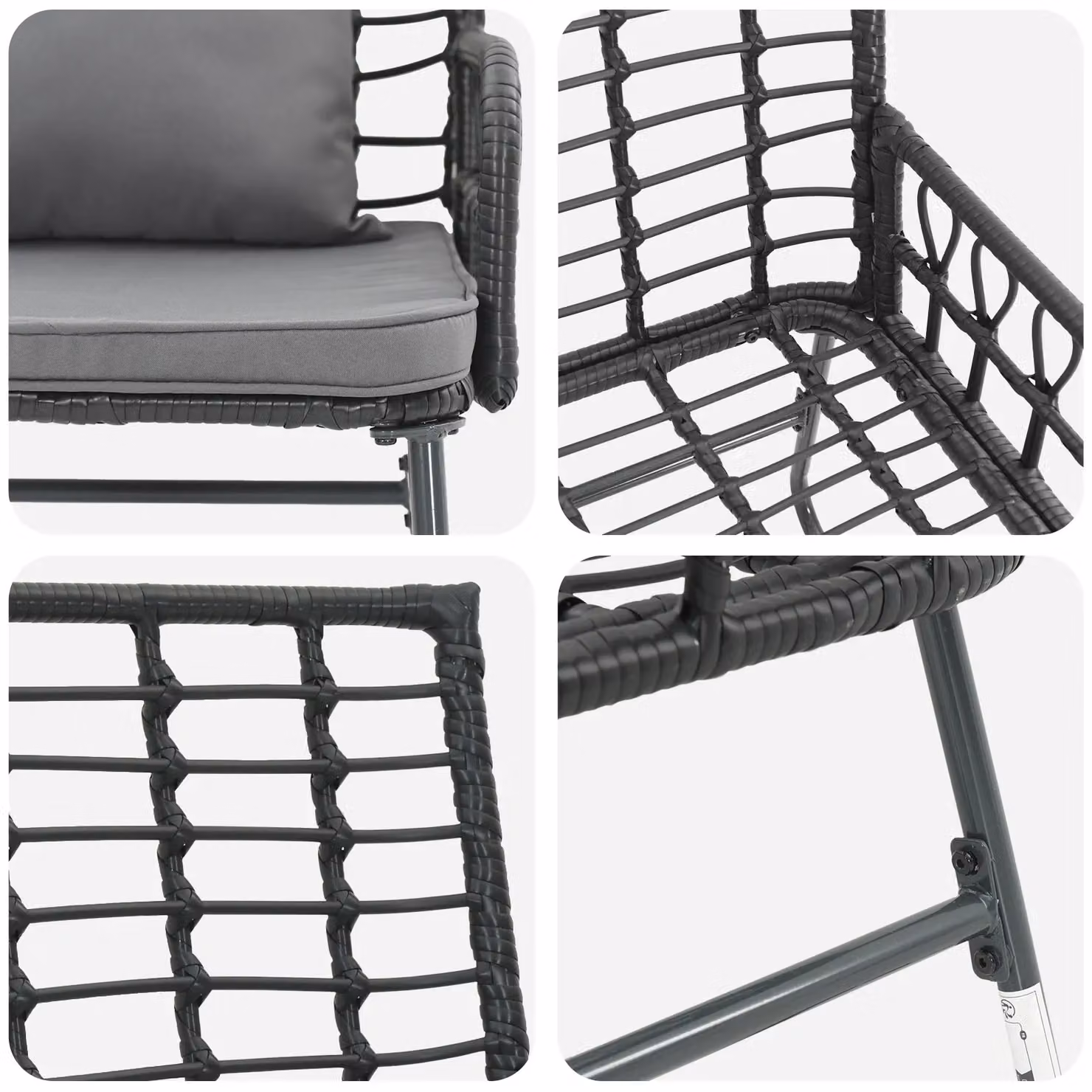 Berkfield Home 3 Piece Poly Rattan and Steel Garden Dining Set with Pillows in Black – 3
