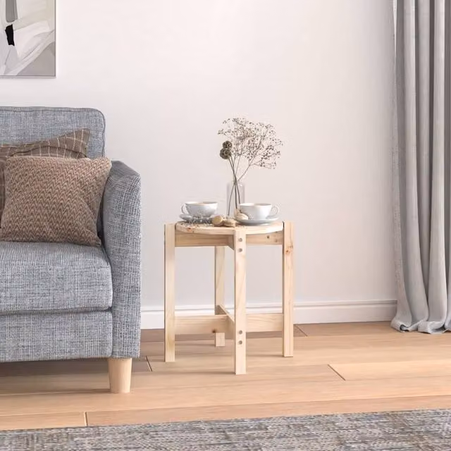 Berkfield Home Round Solid Pine Coffee Table in Brown, W/D/H: 42.5 x 42.5 x 45 cm