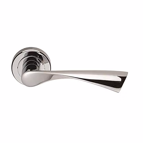 Loops Pair of Angular Twisted Handles on Round Rose in Polished Chrome with Concealed Fixings