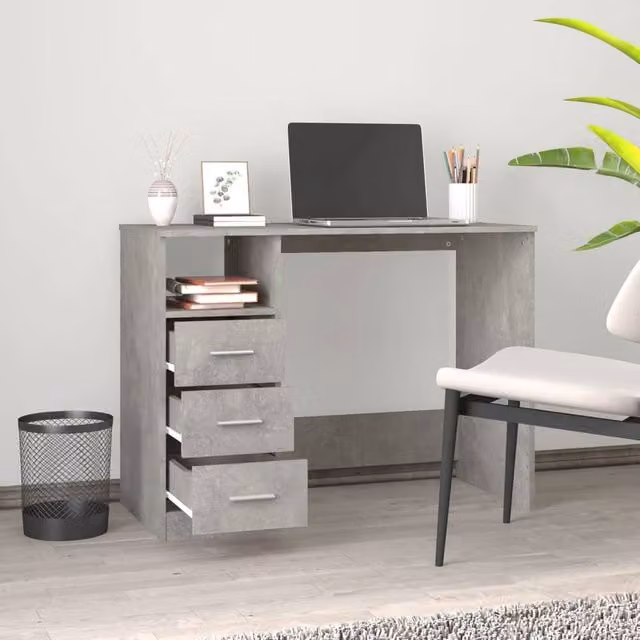 Berkfield Home Elegant Writing Desk with Drawers in Concrete Grey, W/D/H: 102 x 50 x 76 cm – 1