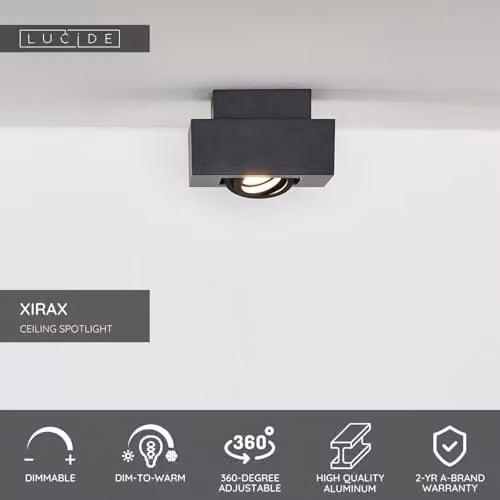 Lucide Xirax Black LED Ceiling Spotlight with Dim to Warm Function, GU10, 5W – 2