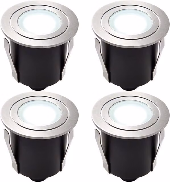 Loops 4 Pack Recessed IP67 LED Guide Lights in Silver Stainless Steel with Cool White Light