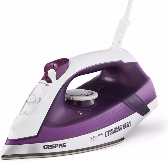 Geepas 2000W Steam Iron with Ceramic Non-Stick Soleplate and Vertical Steam Function in Purple