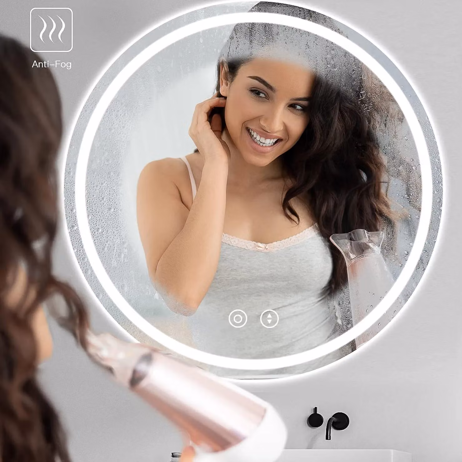 Dprodo Round LED Bathroom Vanity Mirror with 3 Colour Temperatures in White, Diameter: 60 cm – 2