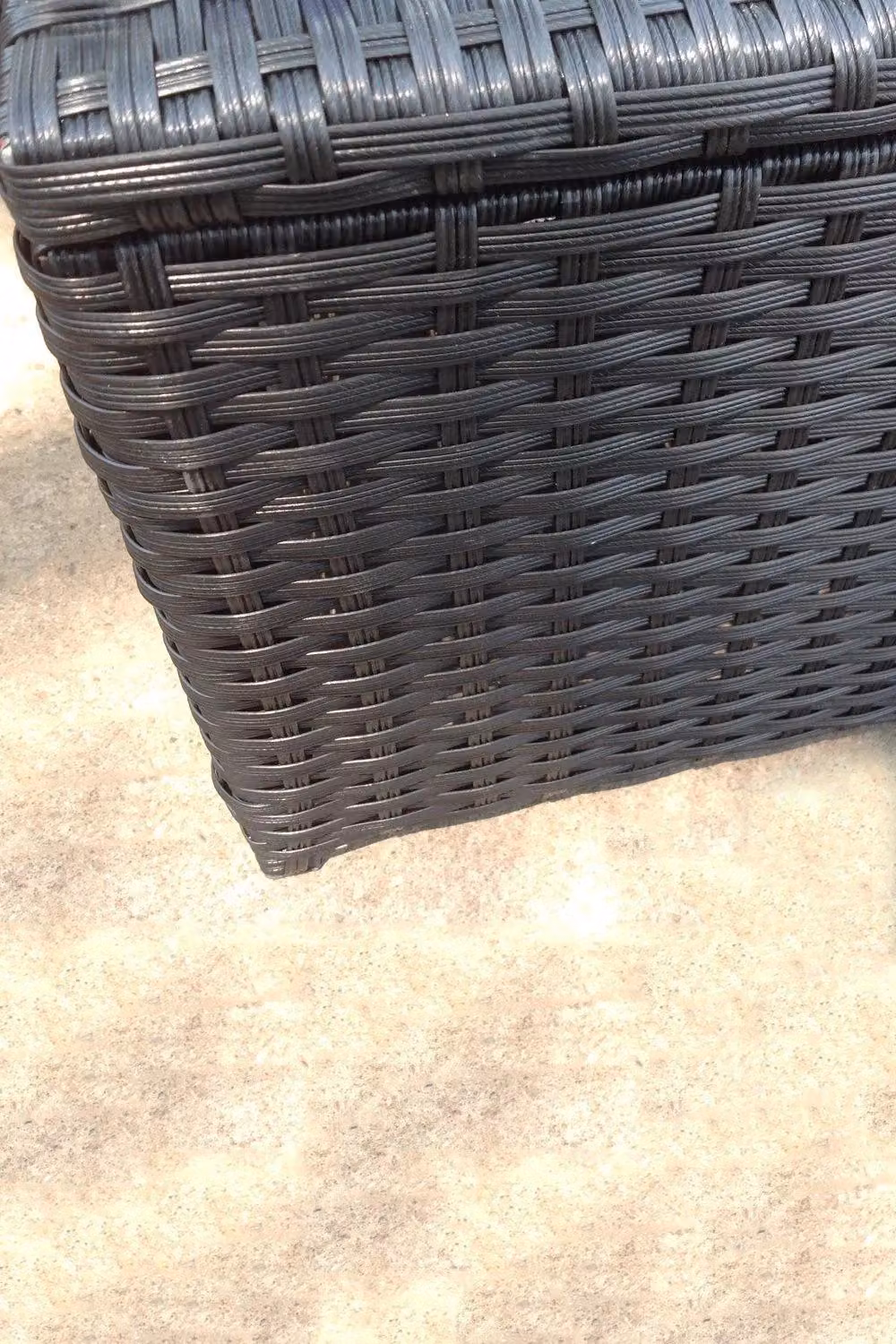 Fimous Modern Black Rattan Oblong Rectangular Coffee Table with Glass and Metal Top – 2