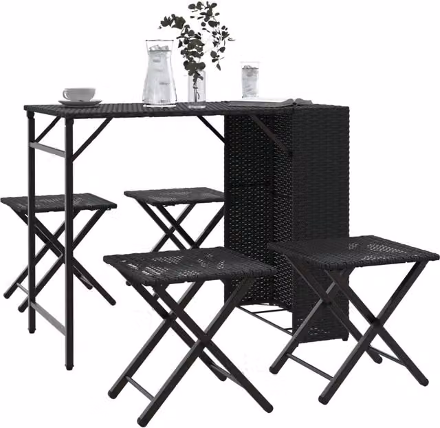 Berkfield Home 5 Piece Foldable Garden Dining Set in Black Poly Rattan – 1