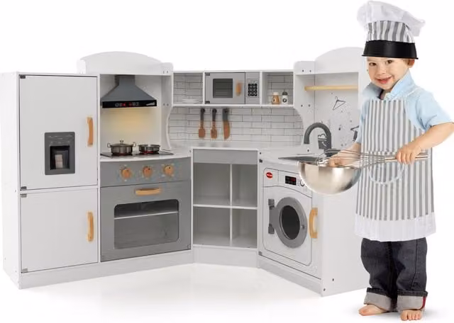 COSTWAY White Wooden Dollhouse Kitchen Playset