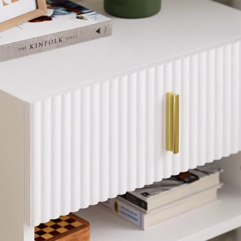 SoBuy Wall-Mounted Nightstand with Integrated LED Lighting and White and Gold Striped Drawer – 3