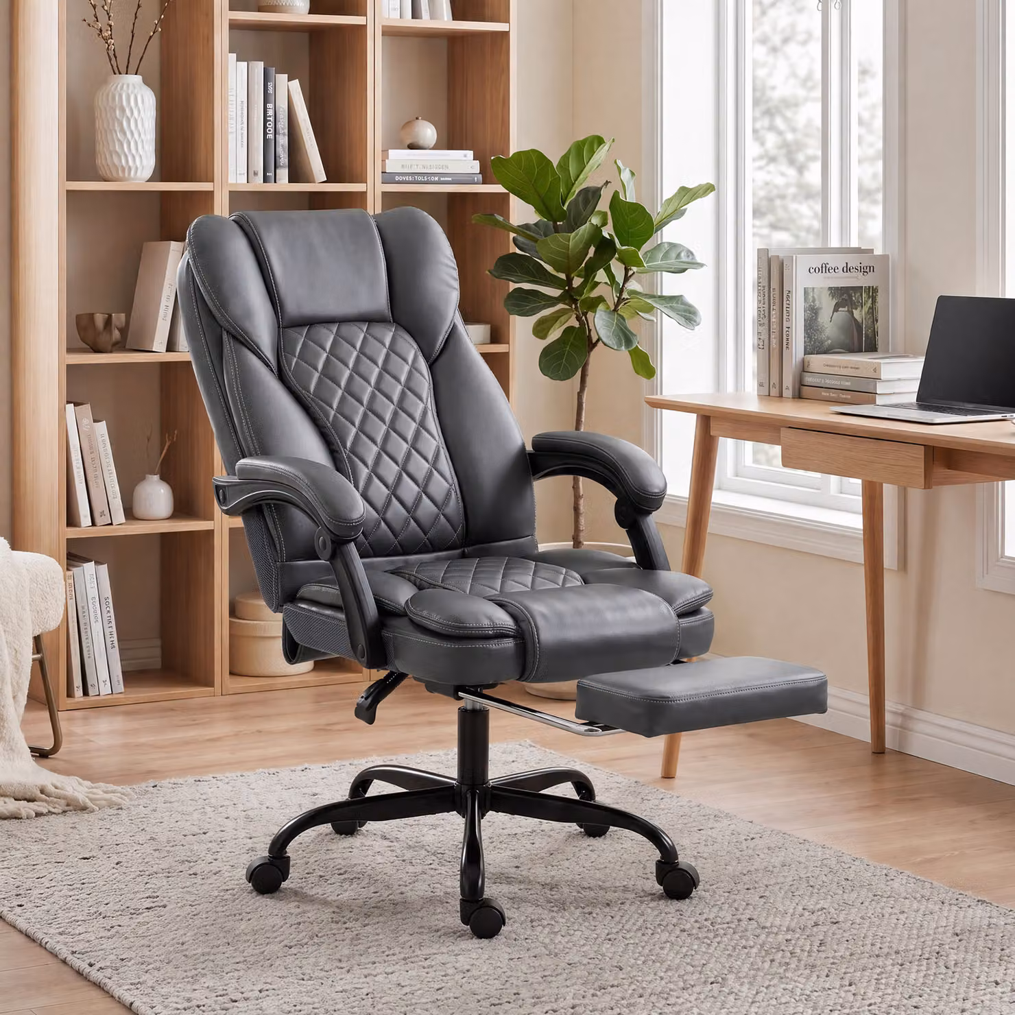 HOMCOM Grey Executive Home Office Chair with Reclining Function, Footrest and Headrest – 2